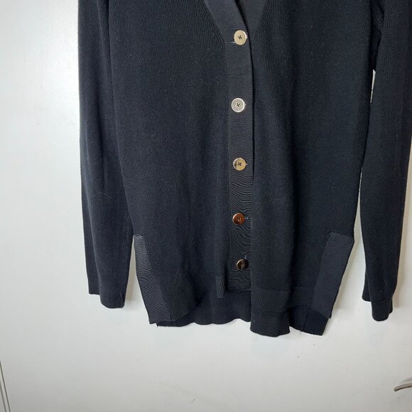 Gretchen Scott Black Grosgrain Heaven Cardigan Solid Women M MEDIUM - Picture 5 of 11
